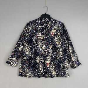 Comfy USA Shirt Womens XS Blue White AOP Crinkle Blouse Artwear Boho Layer